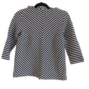 Pure Collection Women’s Sz 2 Blue & White Stripe Cotton Mock Neck 3/4 Sleeve